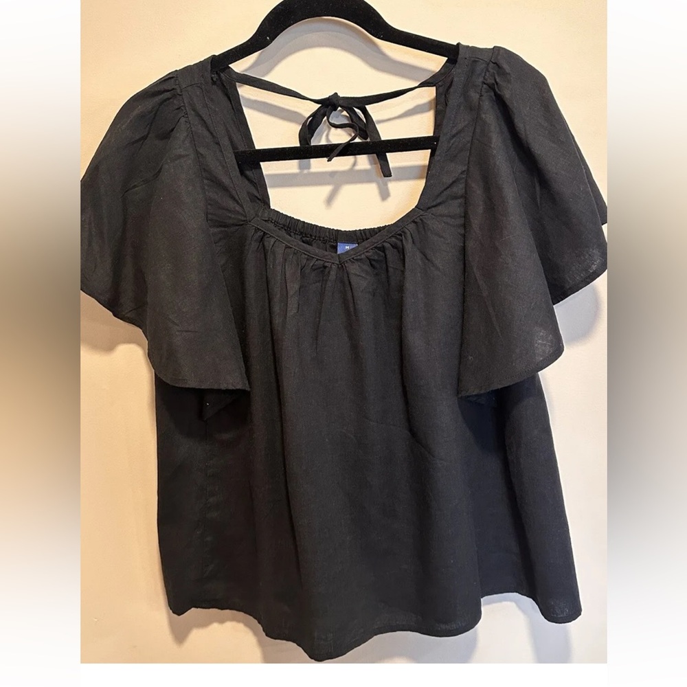 Old Navy Woman Black Blouse Peasant Top Size Medium Easter Tie